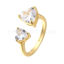 Brass Micro Pave Cubic Zirconia Cuff Rings for Women&nbsp;RJEW-F181-10G-01