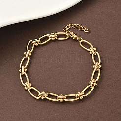 Ion Plating(IP) 304 Stainless Steel Textured Oval Link Chain Bracelets for Women&nbsp;BJEW-B092-08G-01