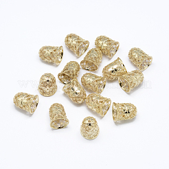 Hollow Bell with Flower Brass Cord Ends&nbsp;KK-M168-01G