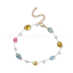 Natural Mixed Gemstone Nuggets & Glass Beaded Anklet&nbsp;AJEW-AN00536