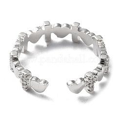 Brass Micro Pave Clear Cubic Zirconia Open Cuff Rings for Women&nbsp;LS-RJEW-G296-03P