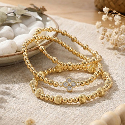 3Pcs 3 Styles Brass Beads Stretch Bracelets Set for Women&nbsp;PF9658