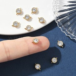 SHEGRACE Brass Pave Clear Cubic Zirconia Flat Round Connector Charms&nbsp;XGRQ3D730-500G