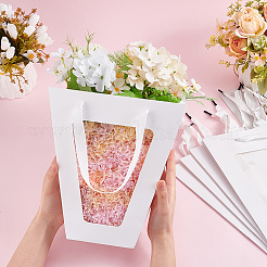 Trapezoid Paper Flower Gift Tote Bags with Plastic Visible Window&nbsp;ABAG-WH0045-25C
