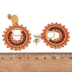 304 Stainless Steel with Glass Seed Beads Stud Earrings&nbsp;EJEW-MZ00761-02