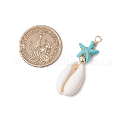 Cowrie Shell & Synthetic Turquoise Starfish Pendants&nbsp;PALLOY-JF03407-01