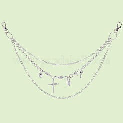 Alloy Cross Lock Key Charm 3 Layer Chain Belts for Pants&nbsp;AJEW-WH20070-056