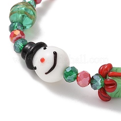 Christmas Tree & Snowman & Gift Box Lampwork & Glass Stretch Bracelets for Women&nbsp;BJEW-TA00258