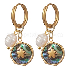 3 Pairs 3 Styles 304 Stainless Steel & Natural Paua Shell Hoop Earrings&nbsp;EJEW-JE06952
