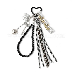 Polyester Cord & Plastic Bead & Alloy Key Heart Bowknot Pendant Decorations&nbsp;HJEW-JM04327-01