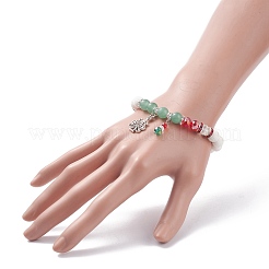 Natural Lava Rock(Dyed) & Green Aventurine Stretch Bracelet&nbsp;BJEW-TA00095