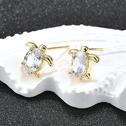 Brass Micro Pave Clear Cubic Zirconia Stud Earrings&nbsp;LS-EJEW-H157-03G-01