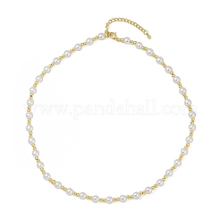 Brass & White ABS Imitation Pearl Handmade Link Chain Necklaces&nbsp;NJEW-M099-01G