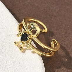 Brass Micro Pave Cubic Zirconia Cuff Rings&nbsp;RJEW-G364-03G-01