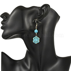 Natural & Synthetic Mixed Stone and Shell Pearl Braided Dangle Earrings&nbsp;EJEW-MZ00789