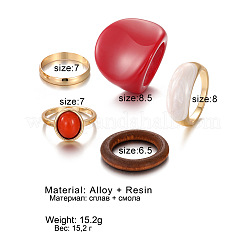 5Pcs Alloy with Resin Finger Rings&nbsp;FS-WGD69ED-01