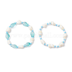 2Pcs 2 Styles Natural Shell & Glass & Glass Seed Beaded Stretch Bracelets Set&nbsp;BJEW-JB12209