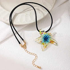 Summer Beach Starfish Transparent Glass Pendant Black Waxed Cord Necklaces for Women&nbsp;FS-WG29C72-01