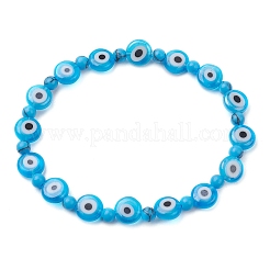 Mixed Gemstones Handmade Evil Eye Lampwork Beaded Stretch Bracelets&nbsp;BJEW-JB10208