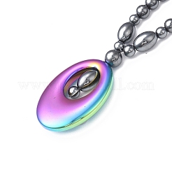 Synthetic Non-magnetic Hematite Oval Pendant Necklace with Beaded Chains for Women&nbsp;NJEW-F307-01