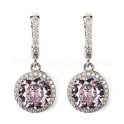 925 Sterling Silver Pave Cubic Zirconia Flat Round Hoop Earrings&nbsp;EJEW-C150-01C-02