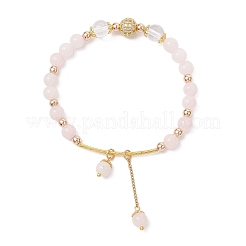 Natural Rose Quartz Round Beaded Charm Bracelets for Women&nbsp;BJEW-JB11931-03