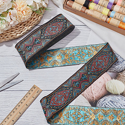 National Style Polyester Jacquard Flower Ribbon for Garment Accessories&nbsp;OCOR-WH0097-39B