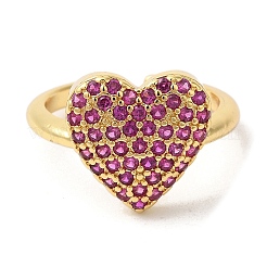 Heart Brass Micro Pave Cubic Zirconia Open Cuff Rings&nbsp;RJEW-U008-46G