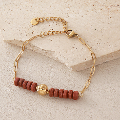 Synthetic Goldstone Hexagon Heishi Beads & 304 Stainless Steel Paperclip Chain Necklace & Bracelets for Women&nbsp;SG1071-3