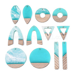 12Pcs 6 Styles Opaque Resin & Ash Wood Pendants&nbsp;RESI-N053-12