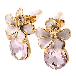 Flower with Teardrop 304 Stainless Steel Micro Pave Cubic Zirconia Dangle Stud Earrings&nbsp;EJEW-A158-03G