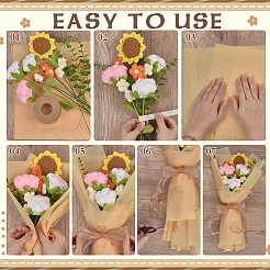 Handmade Crochet Yarn & Polyester Flower Ornaments  with Plastic Artificial Eucalyptus Leaf & Gift Wrapping Paper&nbsp;AJEW-GA0008-97