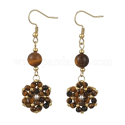 Natural Tiger Eye and Shell Pearl Braided Dangle Earrings&nbsp;EJEW-MZ00789-03