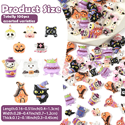 100Pcs Halloween Theme Printed Opaque Resin Cabochons&nbsp;CRES-YW0002-57