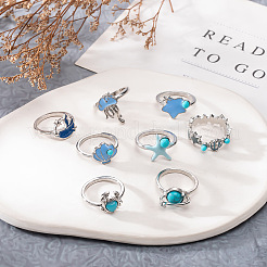 9Pcs Ocean Alloy Enamel Finger Rings Set&nbsp;WGEDDBB-01