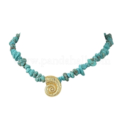 Ocean Brass Sea Animals Pendant Synthetic Turquoise Chip Beaded Necklaces for Women&nbsp;NJEW-JN06424-02