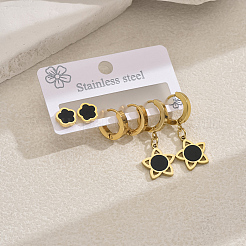 3 Pairs Flower 201 Stainless Steel Earring Sets&nbsp;ZH5576-1