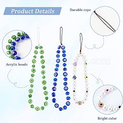 3Pcs 3 Style Glass Pearl & Lampwork & Glass Seed Beads Mobile Straps&nbsp;KEYC-OC0001-19