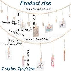 2Pcs 2 Styles Wall Hanging Photo Display with Wooden Beads Garland&nbsp;WOOD-GO0001-02