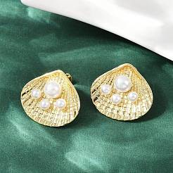 Brass Shell Shape Stud Earrings&nbsp;EJEW-S277-06G