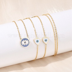 304 Stainless Steel Blue & White Enamel Evil Eye Link Chain Long Necklaces&nbsp;NJEW-V001-02G