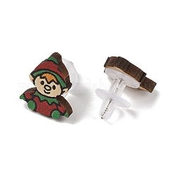 Christmas Theme Wood Stud Earrings&nbsp;EJEW-U016-06P-04