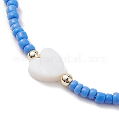 5Pcs 5 Colors Natural Shell Heart & Seed Braided Bead Bracelets Set&nbsp;BJEW-JB10039-01