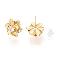 Brass Pave Clear Cubic Zirconia Stud Earrings&nbsp;KK-T077-20G