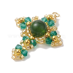 Natural Malaysia Jade(Dyed) & Glass & Brass Beaded Pendants&nbsp;PALLOY-MZ00266-04