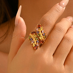 Brass Micro Pave Colorful Cubic Zirconia Cuff Open Rings for Women&nbsp;FC8593