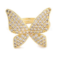 Butterfly Rack Plating Brass Micro Pave Cubic Zirconia Adjustable Rings for Women&nbsp;RJEW-Z059-13G