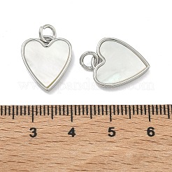 Natural Shell Pendants Brass Heart Charms&nbsp;KK-D229-17P