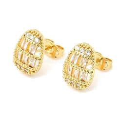Oval Brass Micro Pave Clear Cubic Zirconia Stud Earrings&nbsp;EJEW-D355-06G
