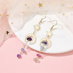 Moon & Star & Sun Brass Asymmetrical Earrings&nbsp;EJEW-JE05454